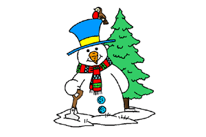 Bonhomme de neige devant un sapin