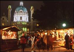 Vienne : Marché de Noël sur la place de l'Eglise ST CHarles (Karlskirche)