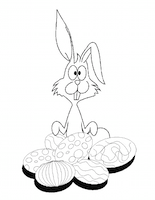 Coloriage 11 pour Pâques : lapin avec ses oeufs